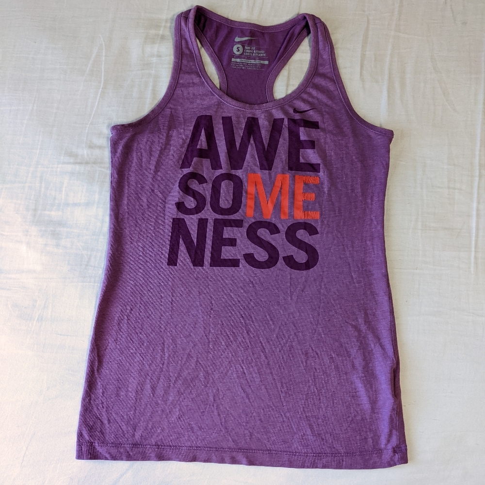 Nike Racer Back Tank Top "Awesomeness" Purple Size Small Athletic Wear